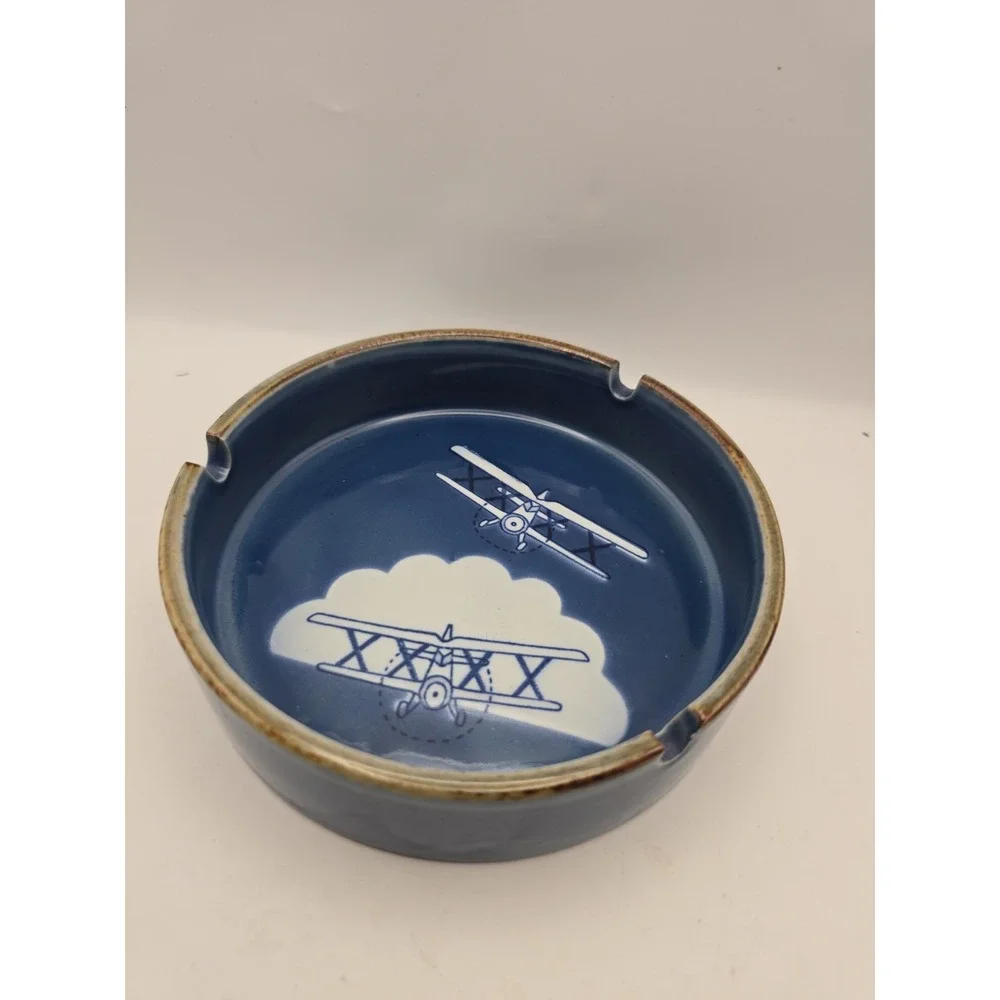 Otagari Japan Ashtray Speckled Ceramic Biplane ~5